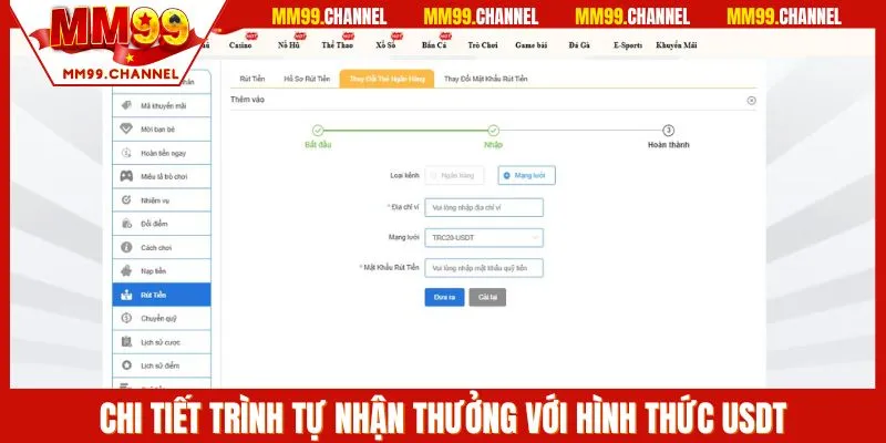 Chi tiết trình tự nhận thưởng với hình thức USDT