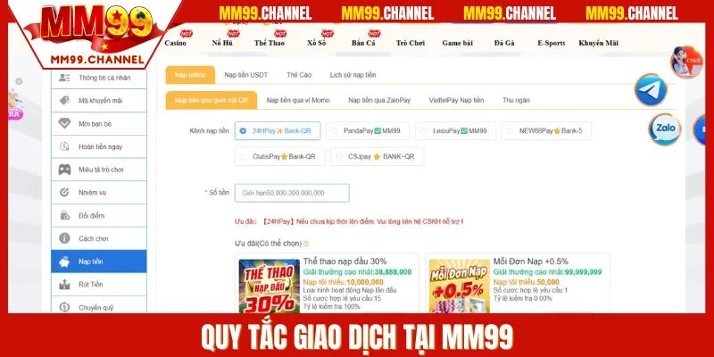 Quy tắc giao dịch tại MM99